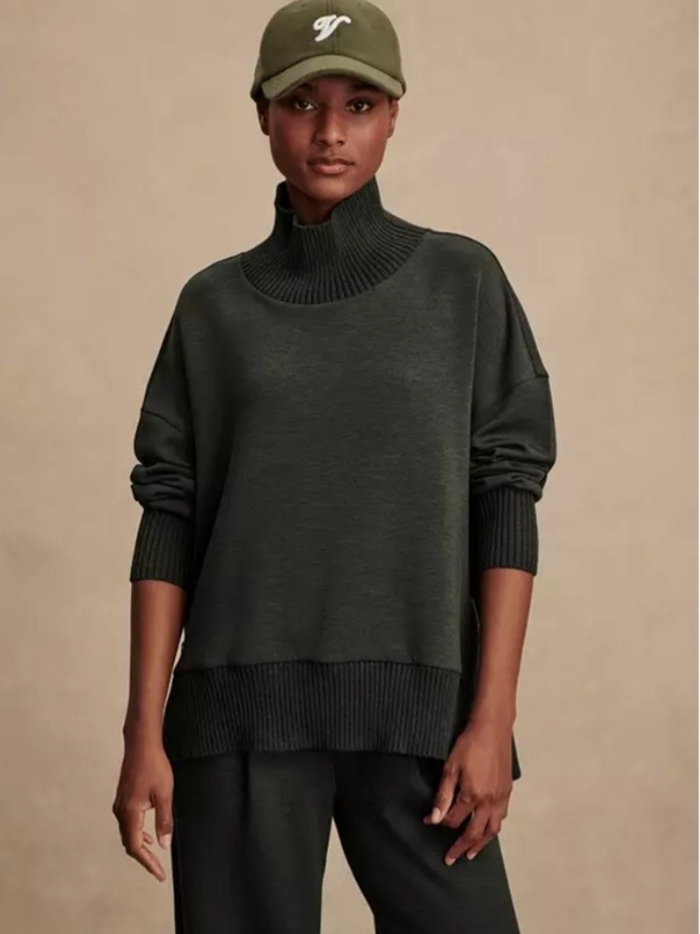 Varley Barker High Neck Sweatshirt Olive Double Soft Fabric Size Medium